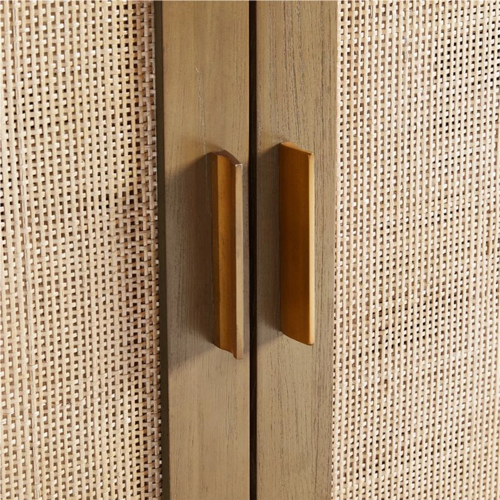 Blake Light Brown Teak and Rattan 2-Door Storage Cabinet