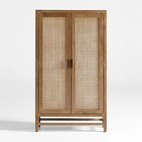 Blake Light Brown Teak and Rattan 2-Door Storage Cabinet
