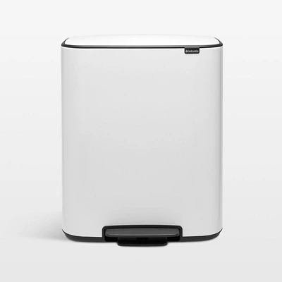 Brabantia White Bo Step On Dual Compartment Recycling Trash Can, 2 x 8 Gallon