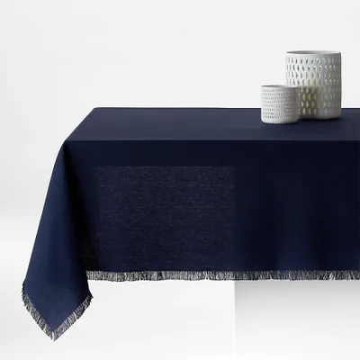 Craft Deep Indigo Organic Cotton Fringe Tablecloth