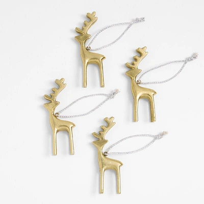 Brass Reindeer Christmas Ornaments, Set of 4
