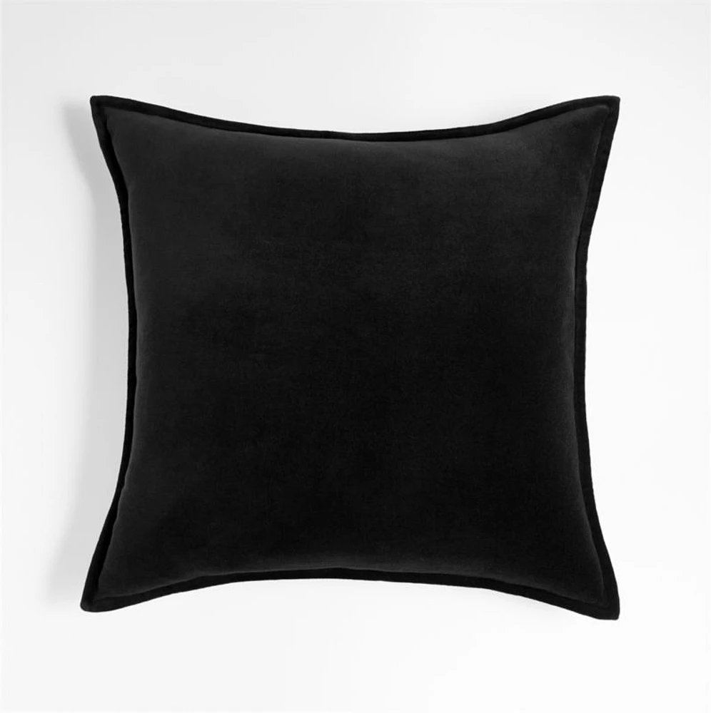 Black 20"x20" Washed Organic Cotton Velvet Throw Pillow with Feather Insert