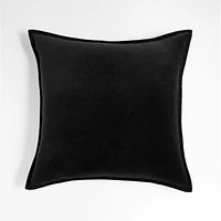 Black 20"x20" Washed Organic Cotton Velvet Throw Pillow with Feather Insert