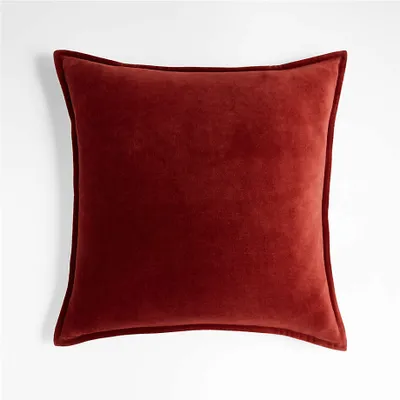 Brick 20"x20" Washed Organic Cotton Velvet Throw Pillow with Feather/Down Insert