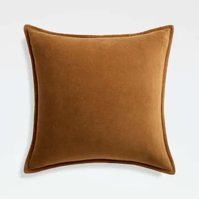 Cognac 20" Washed Organic Cotton Velvet Pillow with Feather Insert