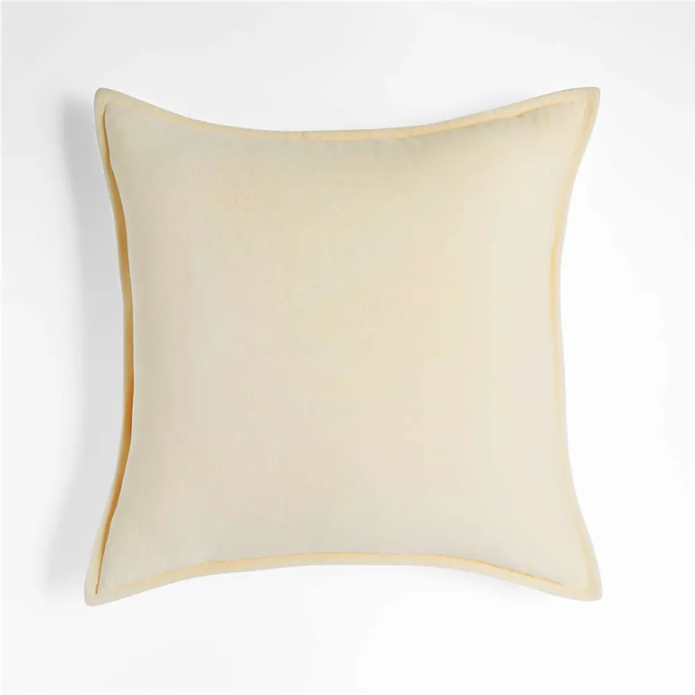 Cream 20" Washed Organic Cotton Velvet Pillow with Feather Insert