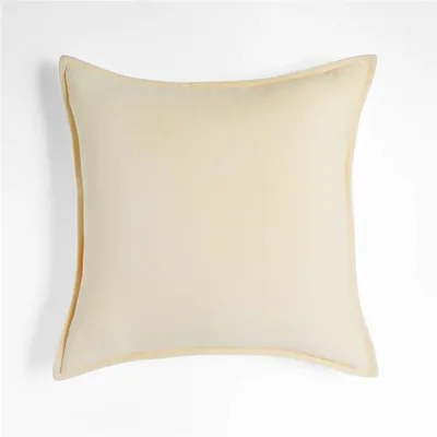 Cream 20" Washed Organic Cotton Velvet Pillow with Feather Insert