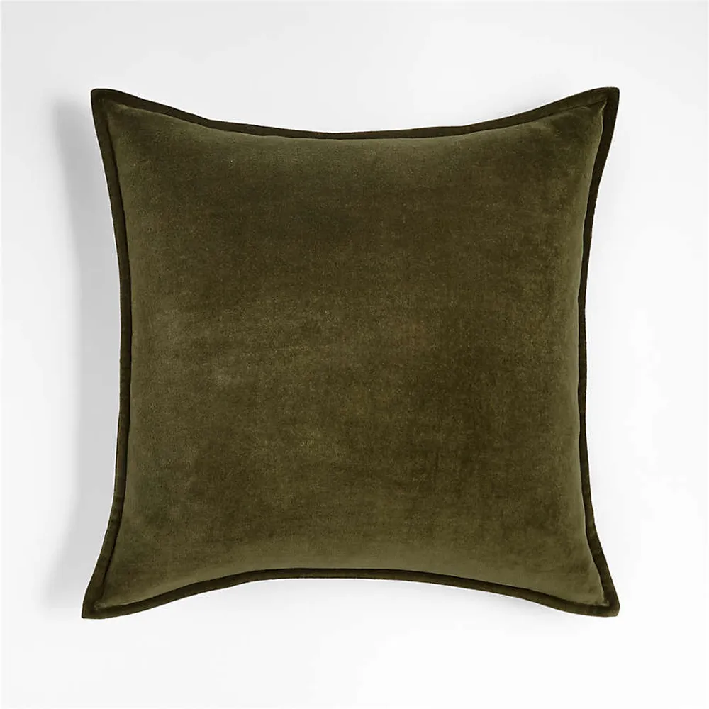 Dark Green 20"x20" Washed Organic Cotton Velvet Throw Pillow with Feather Insert