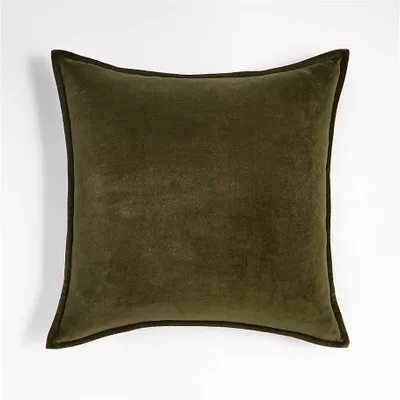 Dark Green 20"x20" Washed Organic Cotton Velvet Throw Pillow with Feather Insert