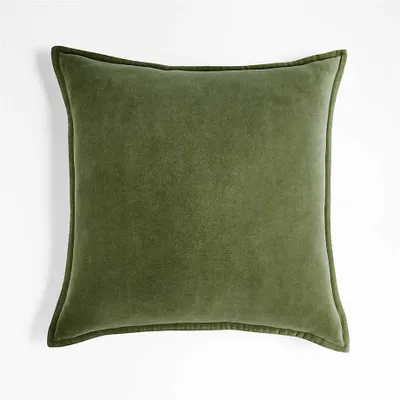Moss 20" Washed Organic Cotton Velvet Pillow with Feather Insert