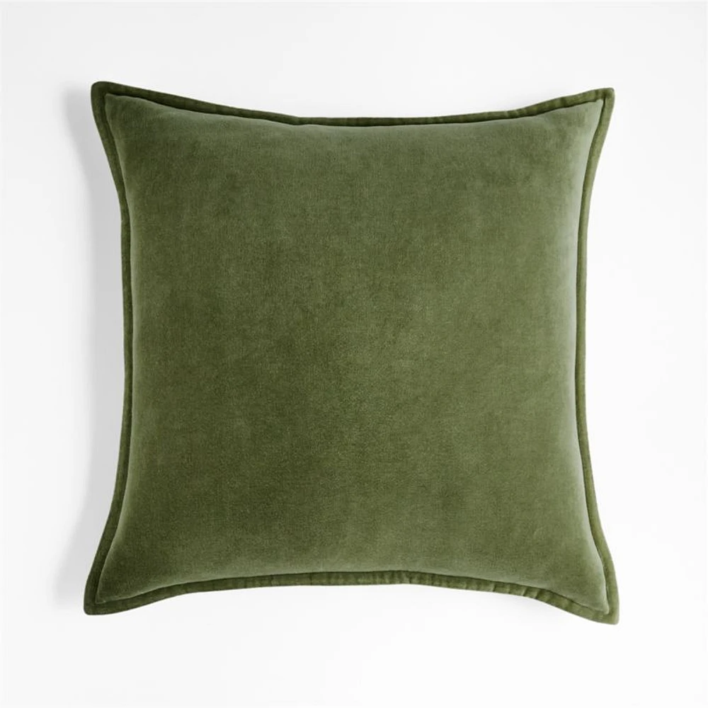 Moss 20" Washed Organic Cotton Velvet Pillow with Feather Insert