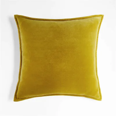 Ochre 20"x20" Washed Organic Cotton Velvet Throw Pillow Cover with Feather Insert