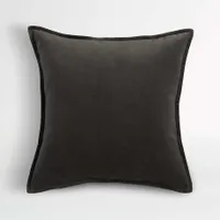 Grey 20"x20" Washed Organic Cotton Velvet Throw Pillow with Feather Insert