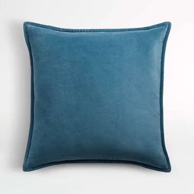 Teal 20"x20" Washed Organic Cotton Velvet Throw Pillow with Feather Insert