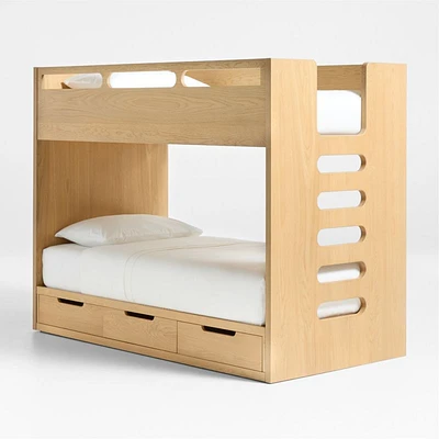Bridgeman Natural Oak Wood Kids Twin Bunk Bed with Storage