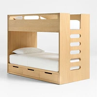 Bridgeman Natural Oak Wood Kids Twin Bunk Bed with Storage