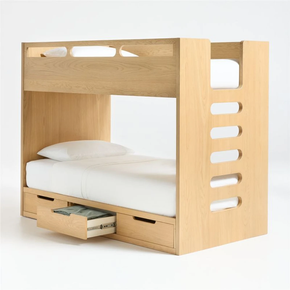 Bridgeman Natural Oak Wood Kids Twin Bunk Bed with Storage