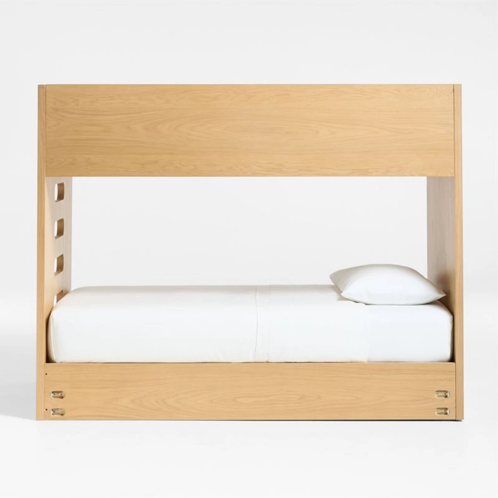 Bridgeman Natural Oak Wood Kids Twin Bunk Bed with Storage