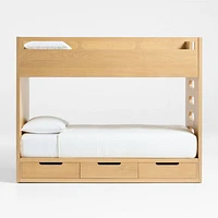 Bridgeman Natural Oak Wood Kids Twin Bunk Bed with Storage