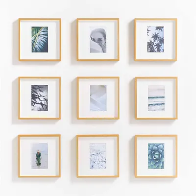 9-Piece Brushed Brass 4x6 Gallery Wall Frame Set