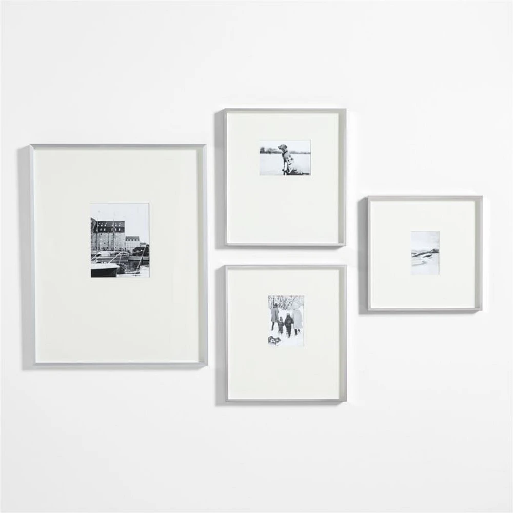 Brushed Silver Metal Picture Frame with White Mat 8x10