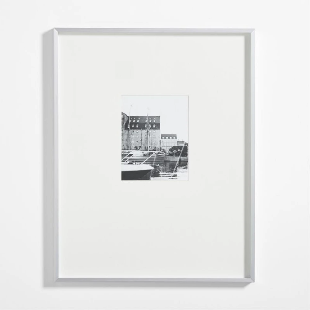 Brushed Silver Metal Picture Frame with White Mat 8x10