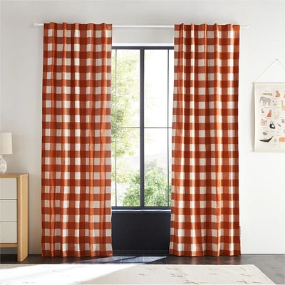 Terracotta Buffalo Check Cotton Blackout Window Curtain Panel 44"x84"