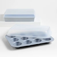 Crate & Barrel Silver 4-Piece Bakeware Set with Lids