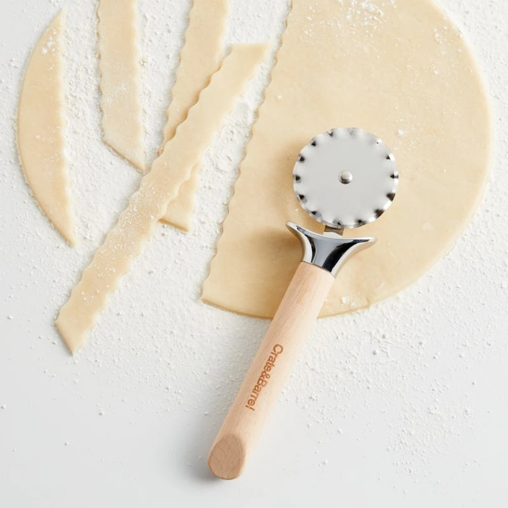 Crate & Barrel Fluted Pastry Cutter Wheel with Beechwood Handle
