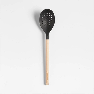 Crate & Barrel Silicone and Wood Deep Slotted Spoon