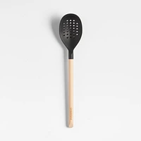 Crate & Barrel Black Silicone and Wood Deep Slotted Spoon