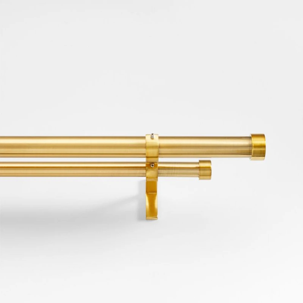 Brass 1" Double Curtain Rod and End Cap Finials Set 48"-88"