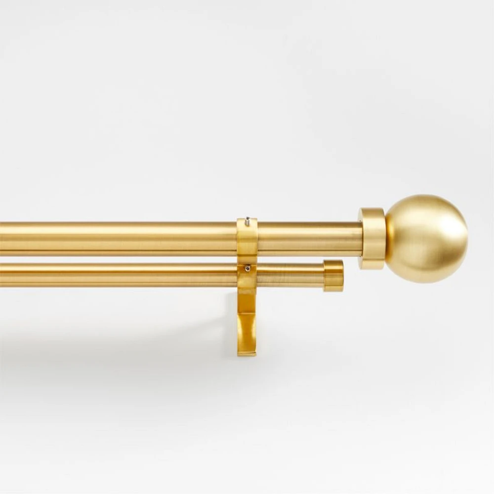 Brass 1" Double Curtain Rod and Round End Cap Finials Set 48"-88
