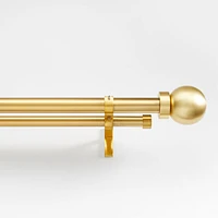 Brass 1" Double Curtain Rod and Round End Cap Finials Set 48"-88