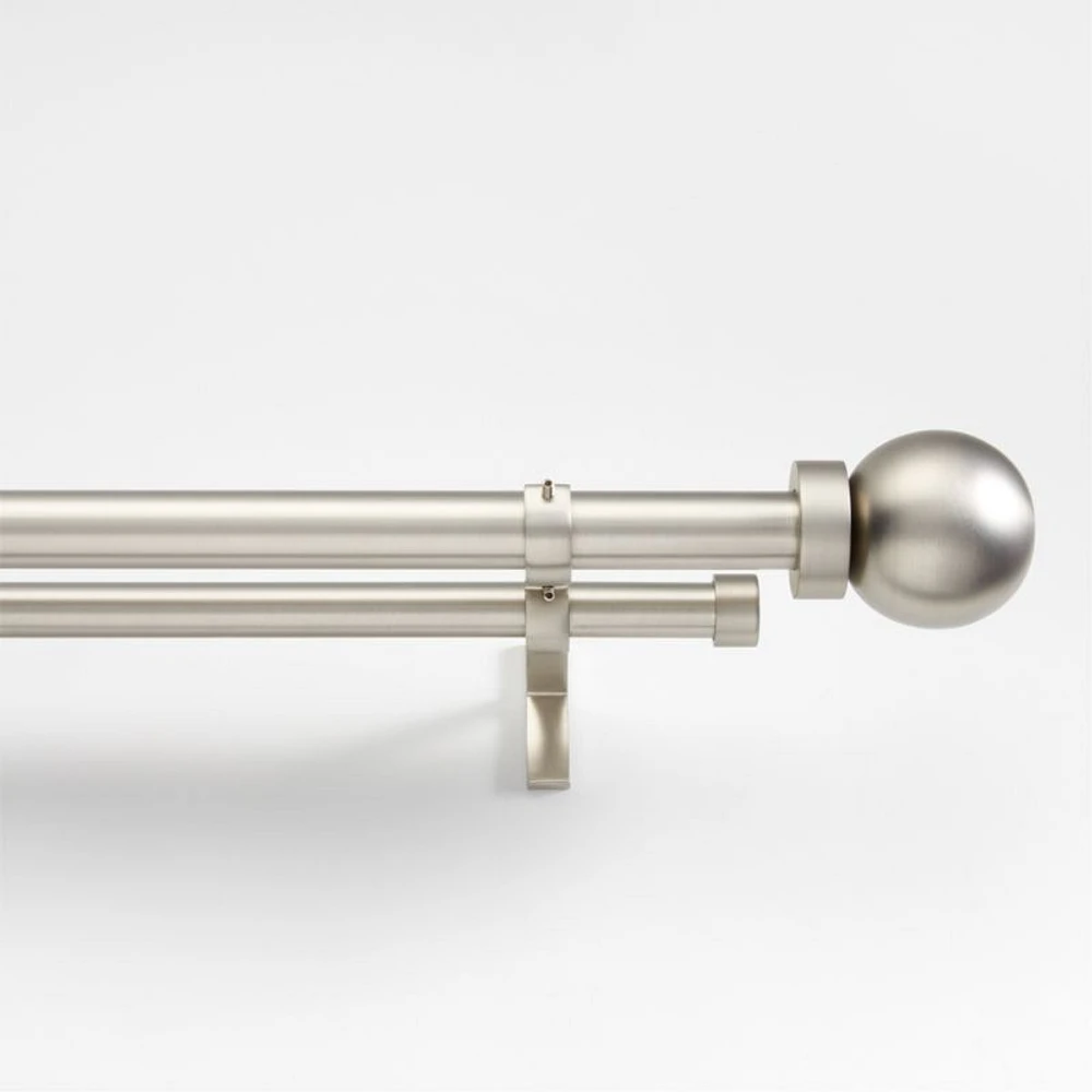 Brushed Nickel 1" Double Curtain Rod and Round End Cap Finials Set 48"-88