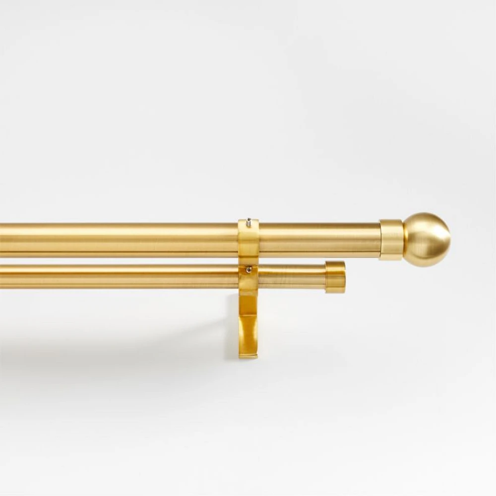 Brass 1" Double Curtain Rod and Small Round End Cap Finials Set 48"-88"