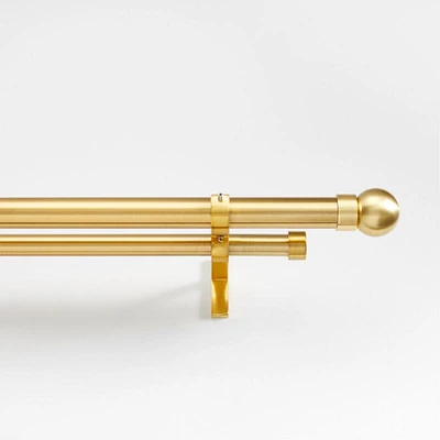 Brass 1" Double Curtain Rod and Small Round End Cap Finials Set 48"-88"
