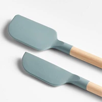Crate & Barrel Deep Sage Green Silicone and Wood Mini Scraper Spatulas, Set of 2