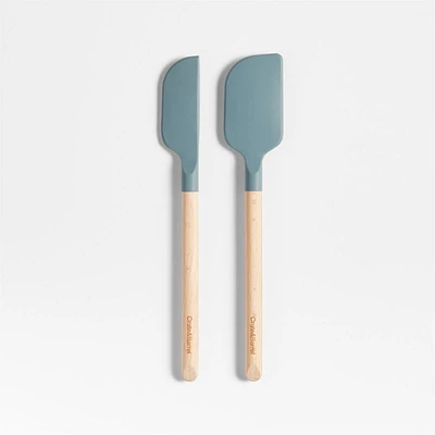 Crate & Barrel Deep Sage Green Silicone and Wood Mini Scraper Spatulas, Set of 2