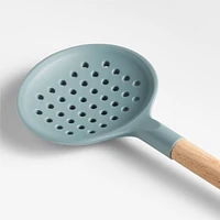 Crate & Barrel Deep Sage Green Silicone and Wood Slotted Spoon