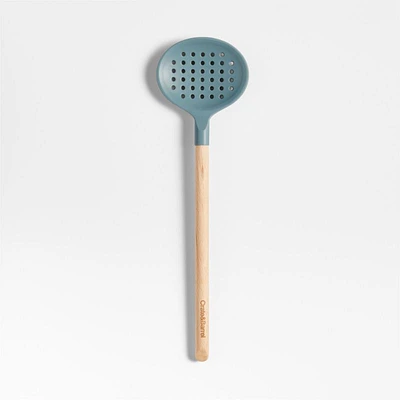 Crate & Barrel Deep Sage Green Silicone and Wood Slotted Spoon