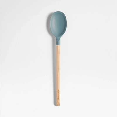 Crate & Barrel Deep Sage Green Silicone and Wood Spoon