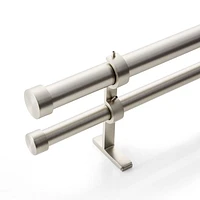 Brushed Nickel 1" Double Curtain Rod and End Cap Finials Set 48"-88"