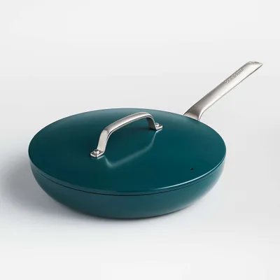 Crate & Barrel EvenCook Ceramic ™ Deep Teal Ceramic Nonstick 12" Fry Pan with Lid