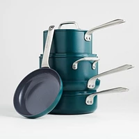 Crate & Barrel EvenCook Ceramic ™ Deep Teal Ceramic Nonstick 8-Piece Cookware Set with Bonus