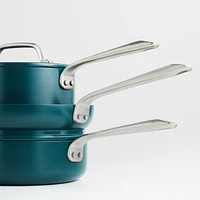 Crate & Barrel EvenCook Ceramic ™ Deep Teal Ceramic Nonstick 8-Piece Cookware Set with Bonus
