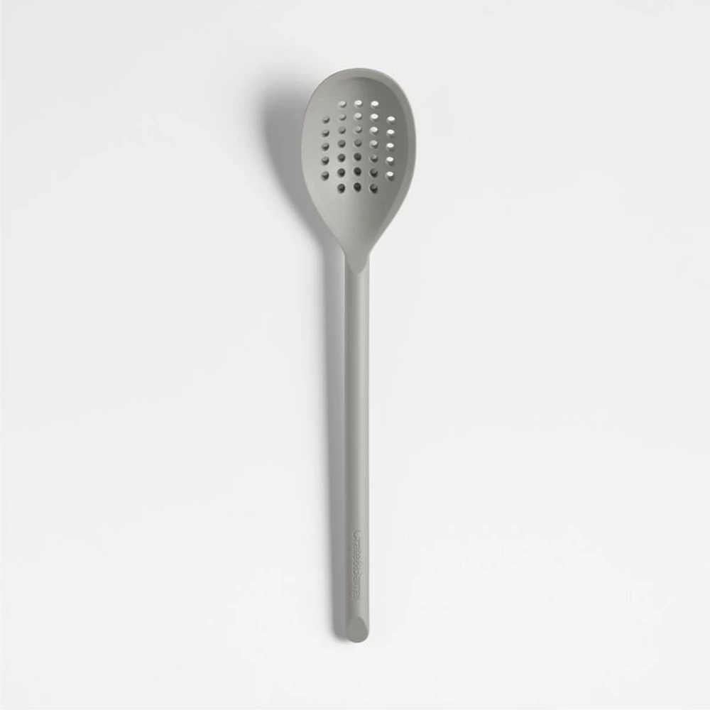 Crate & Barrel Grey Silicone Deep Slotted Spoon