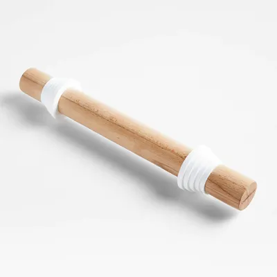 Crate & Barrel Wood Rolling Pin with Measuring Rings