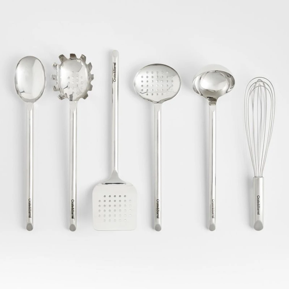 Crate & Barrel Stainless Utensils with Holder, Set of 7