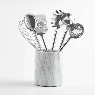 Crate & Barrel Stainless Utensils with Holder, Set of 7